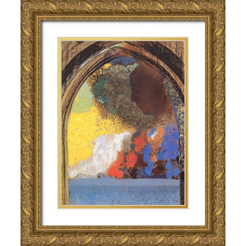 The Window Gold Ornate Wood Framed Art Print with Double Matting by Redon, Odilon