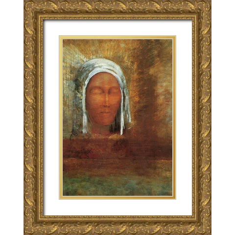 Virgin Of The Dawn Gold Ornate Wood Framed Art Print with Double Matting by Redon, Odilon