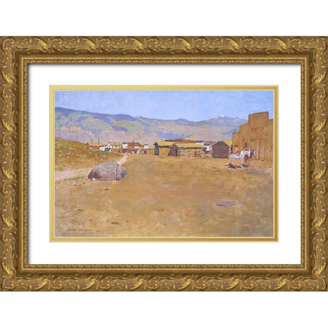 A Mining Town Wyoming Gold Ornate Wood Framed Art Print with Double Matting by Remington, Frederic