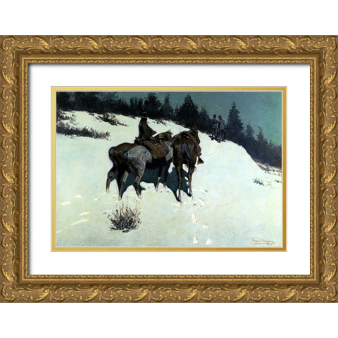 A Reconnaissance Gold Ornate Wood Framed Art Print with Double Matting by Remington, Frederic