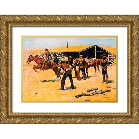 Coming And Going Of The Pony Express Gold Ornate Wood Framed Art Print with Double Matting by Remington, Frederic