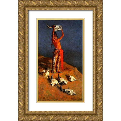 Conjuring Back The Buffalo Gold Ornate Wood Framed Art Print with Double Matting by Remington, Frederic