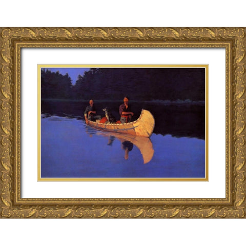 Evening On A Canadian Lake Gold Ornate Wood Framed Art Print with Double Matting by Remington, Frederic