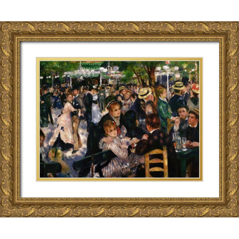 Bal Du Moulin De La Galette Gold Ornate Wood Framed Art Print with Double Matting by Renoir, Pierre-Auguste