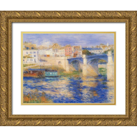 Bridge At Chatou Gold Ornate Wood Framed Art Print with Double Matting by Renoir, Pierre-Auguste