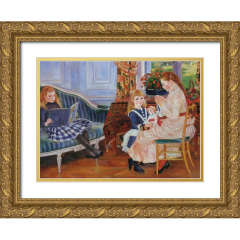 Childrens Afternoon At Wargemont Gold Ornate Wood Framed Art Print with Double Matting by Renoir, Pierre-Auguste