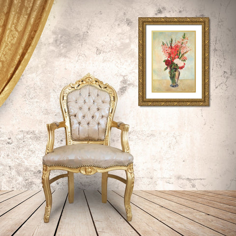 Gladiolas Gold Ornate Wood Framed Art Print with Double Matting by Renoir, Pierre-Auguste