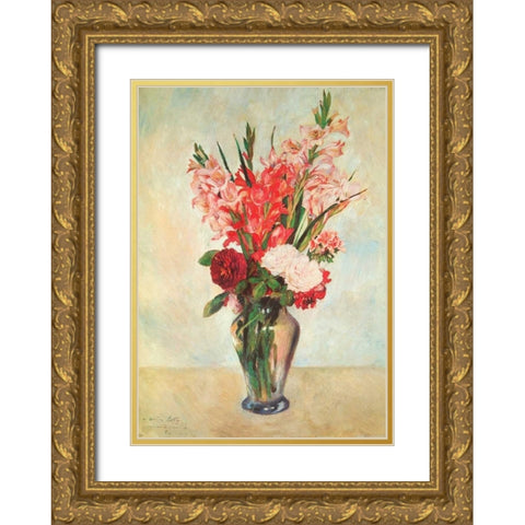 Gladiolas Gold Ornate Wood Framed Art Print with Double Matting by Renoir, Pierre-Auguste