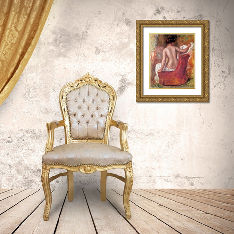 Nude In Chair Gold Ornate Wood Framed Art Print with Double Matting by Renoir, Pierre-Auguste