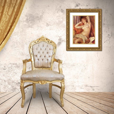 Sleeping Nude Gold Ornate Wood Framed Art Print with Double Matting by Renoir, Pierre-Auguste