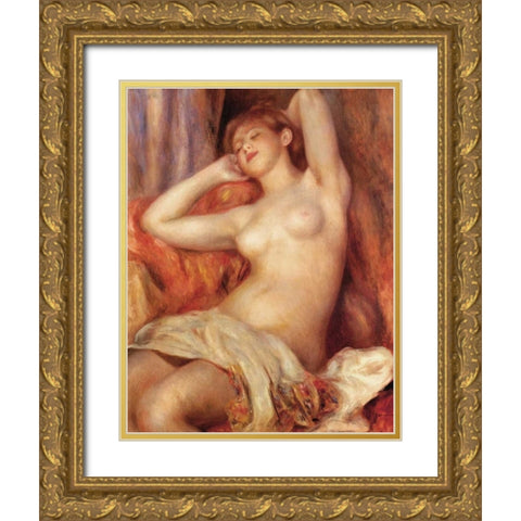 Sleeping Nude Gold Ornate Wood Framed Art Print with Double Matting by Renoir, Pierre-Auguste