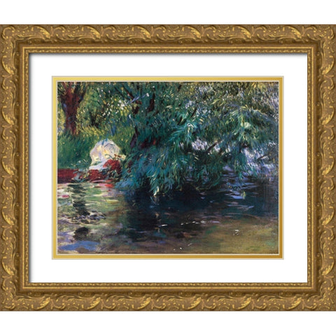 A Backwater Calcot Mill 1888 Gold Ornate Wood Framed Art Print with Double Matting by Sargent, John Singer