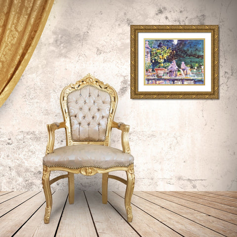 A Fountain Gold Ornate Wood Framed Art Print with Double Matting by Sargent, John Singer