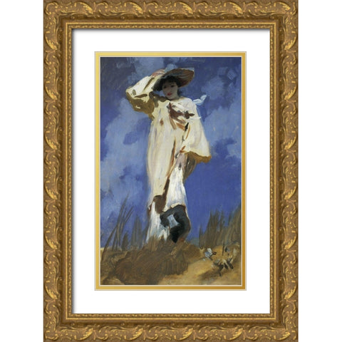 A Gust of Wind Gold Ornate Wood Framed Art Print with Double Matting by Sargent, John Singer