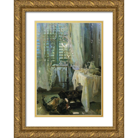 A Hotel Room, after 1900 Gold Ornate Wood Framed Art Print with Double Matting by Sargent, John Singer