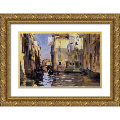 A Side Canal, Venice, 1902-04 Gold Ornate Wood Framed Art Print with Double Matting by Sargent, John Singer