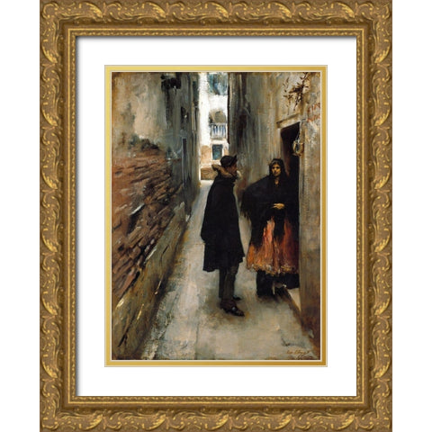 A Street in Venice Gold Ornate Wood Framed Art Print with Double Matting by Sargent, John Singer