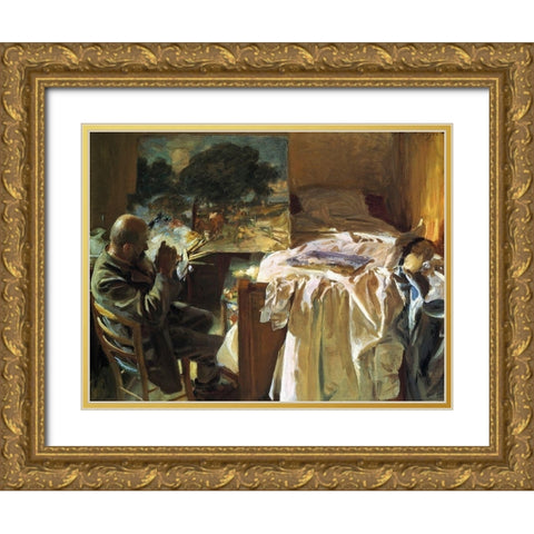 An Artist in his Studio Gold Ornate Wood Framed Art Print with Double Matting by Sargent, John Singer