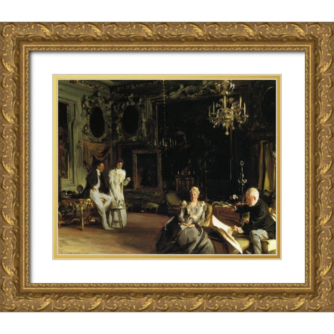 An Interior in Venice 1899 Gold Ornate Wood Framed Art Print with Double Matting by Sargent, John Singer