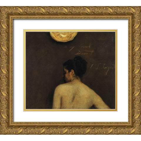Back View of a Nude Model Gold Ornate Wood Framed Art Print with Double Matting by Sargent, John Singer