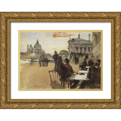 Cafe on the Riva degli Schiavoni Gold Ornate Wood Framed Art Print with Double Matting by Sargent, John Singer