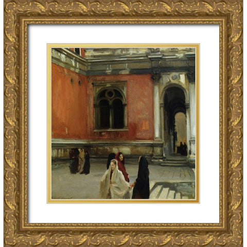 Campo behind the Scuola di San Rocco, 1882 Gold Ornate Wood Framed Art Print with Double Matting by Sargent, John Singer