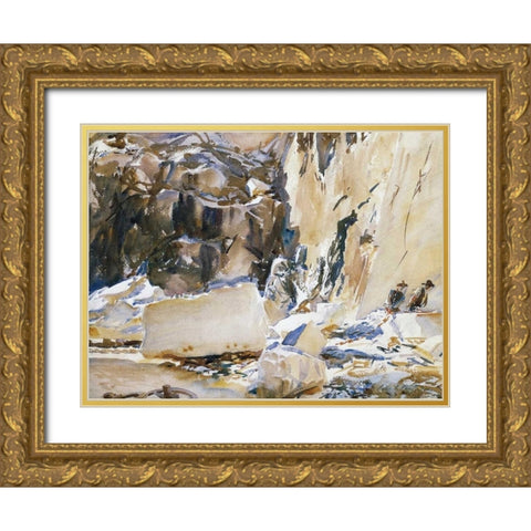 Carrara, in a Quarry, 1911 Gold Ornate Wood Framed Art Print with Double Matting by Sargent, John Singer