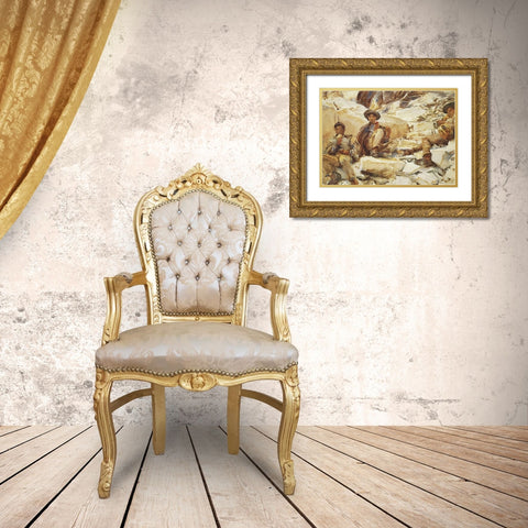 Carrara Workmen Gold Ornate Wood Framed Art Print with Double Matting by Sargent, John Singer