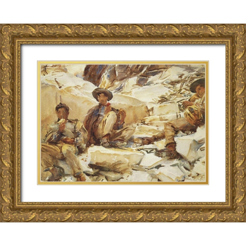 Carrara Workmen Gold Ornate Wood Framed Art Print with Double Matting by Sargent, John Singer