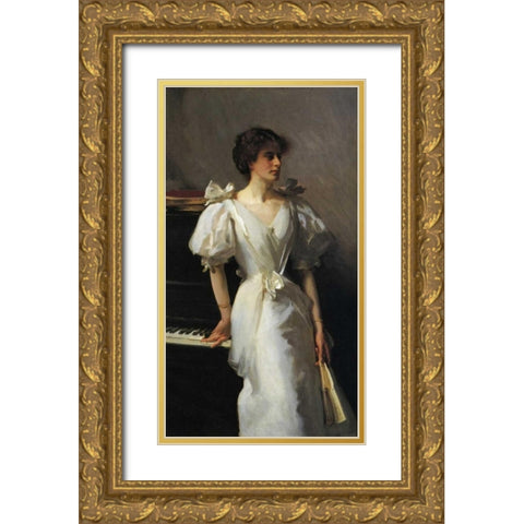 Catherine Vlasto 1897 Gold Ornate Wood Framed Art Print with Double Matting by Sargent, John Singer