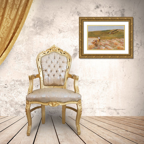 Crashed Aeroplane 1918 Gold Ornate Wood Framed Art Print with Double Matting by Sargent, John Singer