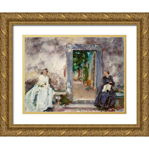 Doorway - the Garden Wall Gold Ornate Wood Framed Art Print with Double Matting by Sargent, John Singer