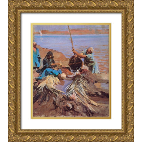 Egyptians Raising Water from Nile, 1890 Gold Ornate Wood Framed Art Print with Double Matting by Sargent, John Singer