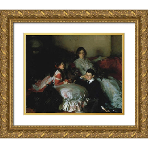 Essie, Ruby, and Ferdinand, Children of Asher Wertheimer Gold Ornate Wood Framed Art Print with Double Matting by Sargent, John Singer