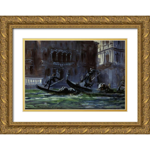 Festa della Regata, 1902-04 Gold Ornate Wood Framed Art Print with Double Matting by Sargent, John Singer