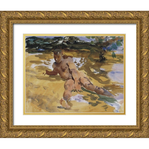 Figure on a Beach, Florida, 1917 Gold Ornate Wood Framed Art Print with Double Matting by Sargent, John Singer