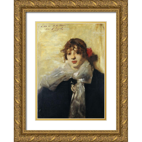 Head of a Young Woman 1880-82 Gold Ornate Wood Framed Art Print with Double Matting by Sargent, John Singer