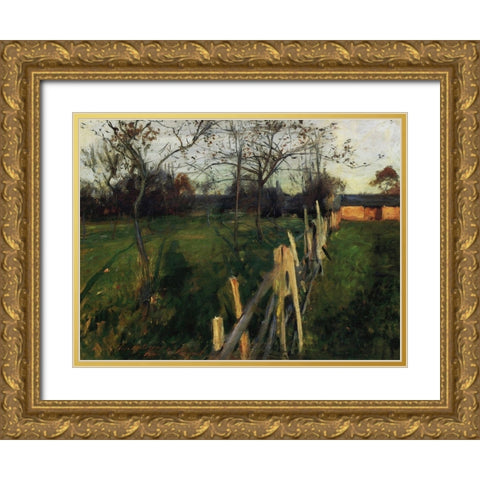 Home Fields Gold Ornate Wood Framed Art Print with Double Matting by Sargent, John Singer