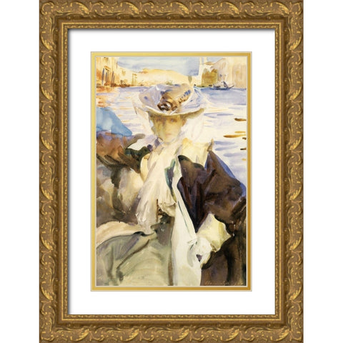 Jane De Glehn in a Gondola, 1904 Gold Ornate Wood Framed Art Print with Double Matting by Sargent, John Singer