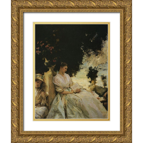 Jane de Glehn in Corfu Gold Ornate Wood Framed Art Print with Double Matting by Sargent, John Singer
