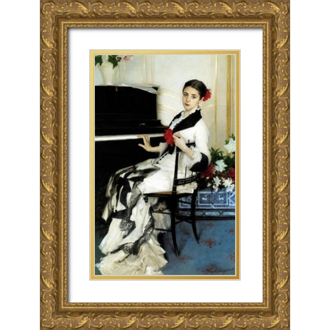 Madame Ramon Subercaseaux Gold Ornate Wood Framed Art Print with Double Matting by Sargent, John Singer
