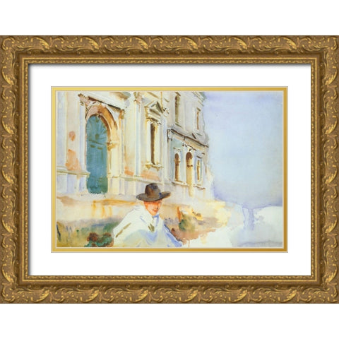 Man in a Gondola, Venice Gold Ornate Wood Framed Art Print with Double Matting by Sargent, John Singer