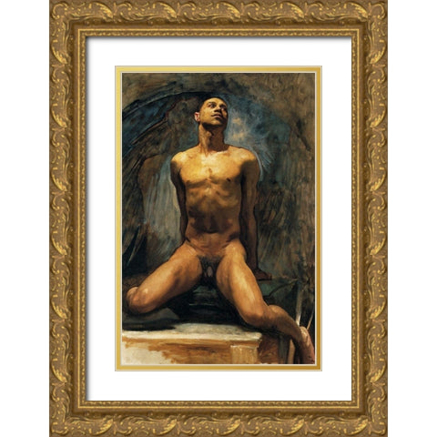 Nude Study of Thomas E. McKeller Gold Ornate Wood Framed Art Print with Double Matting by Sargent, John Singer