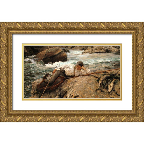 On his Holidays Gold Ornate Wood Framed Art Print with Double Matting by Sargent, John Singer