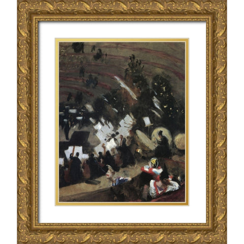 Rehearsal of Pas de Loup Orchestra at Cirque dHiver Gold Ornate Wood Framed Art Print with Double Matting by Sargent, John Singer