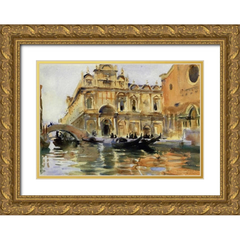 Rio dei Mendicanti, Venice, 1909-13 Gold Ornate Wood Framed Art Print with Double Matting by Sargent, John Singer