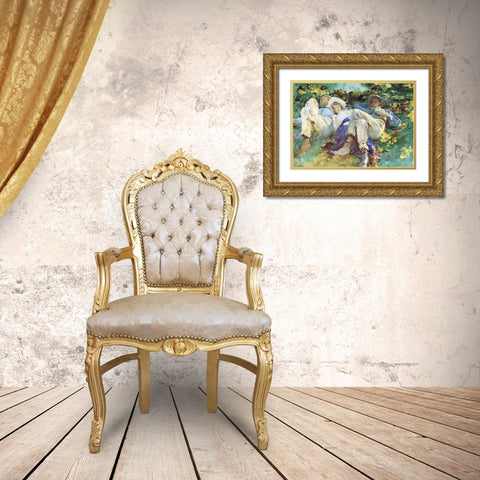 Siesta Gold Ornate Wood Framed Art Print with Double Matting by Sargent, John Singer