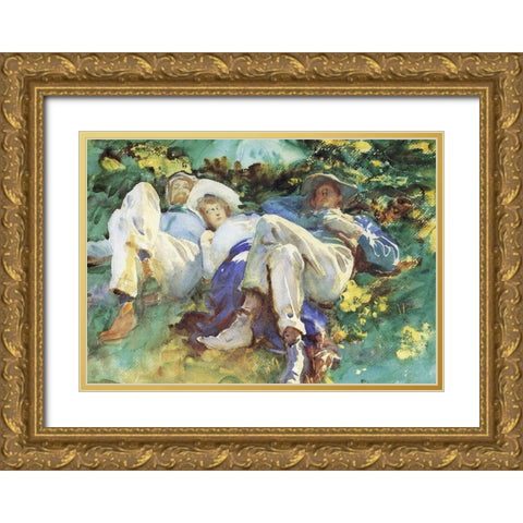 Siesta Gold Ornate Wood Framed Art Print with Double Matting by Sargent, John Singer