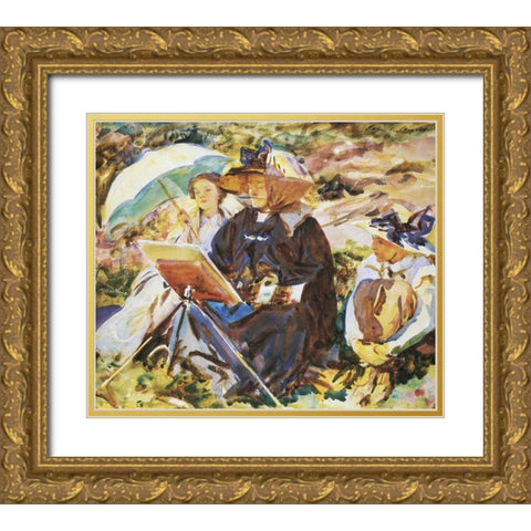 Simplon Pass, the Lesson Gold Ornate Wood Framed Art Print with Double Matting by Sargent, John Singer