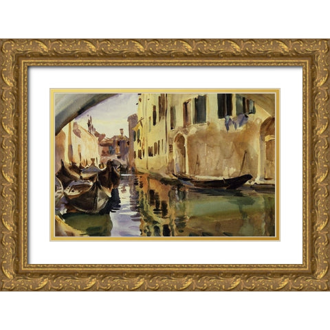 Small Canal, Venice, 1902-04 Gold Ornate Wood Framed Art Print with Double Matting by Sargent, John Singer